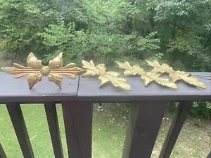 Vntg Brass Curtain Tie Backs Gold Leaf Acorn Bow Made in India-4 Total - Picture 1 of 6