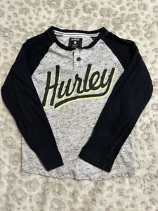 Boys Hurley Sz 6 Long Sleeve 2 Button Logo Shirt Gray/black T2 - Picture 1 of 4