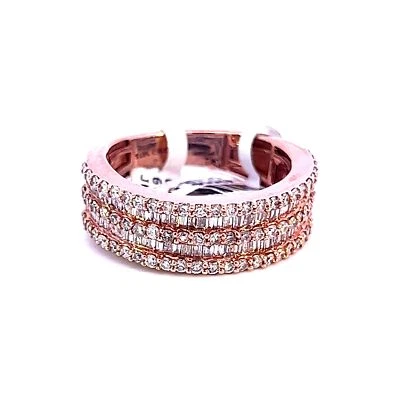 ANILLO DE BODAS/ALIANZA DE DIAMANTES DE ORO ROSA/ROSA DE 10K CORTE BAGUETTE BRILLANTE REDONDO Foto 1 de 4