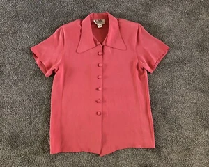 Feile 100% Silk Blouse Size S Party Casual Vintage Elegance Pink Coral - Picture 1 of 8