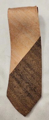 Parklane Exclusive Men's Tie Vintage 1960s Peach & Bronze Diagonal Blocks - Image 1 of 4