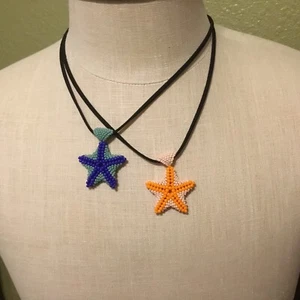 Beaded Starfish Pendant Necklace Hand Made - Picture 1 of 15