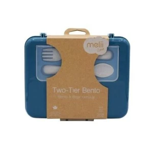 Melii Luxe Two Tier Bento Box with Utensils Kids Snack Bento Box - Blue - Picture 1 of 3