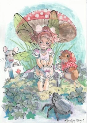 Arte ilustrativo original, tinta y acuarela, estilo 1950, dibujo de libro infantil Foto 1 de 2