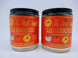 2 BATH & BODY WORKS HELLO GOURDGEOUS PUMPKIN SPICE LATTE 1 WICK CANDLE 7 oz NEW - Picture 1 of 10