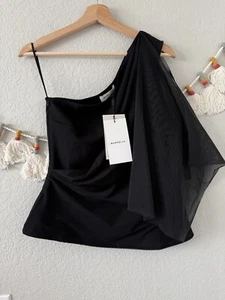 Top Marcella NY Zinnia mesh asimmetrico monospalla nero cocktail stravagante L - Foto 1 di 10