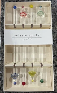 Set Of 4 Glass Swizzle Sticks Pier One Imports Red Yellow Green Blue EUC - Picture 1 of 2