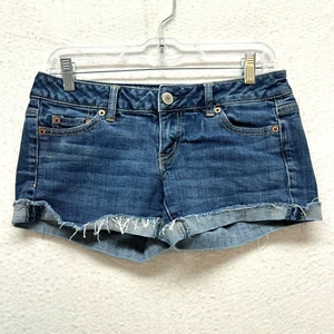 American Eagle Stretch Cut Off Cuff Shorts Women's Size 4 - Low Rise Medium Wash - Picture 1 of 11