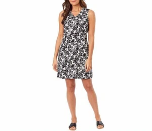 BRIGGS LADIES' BLACK & WHITE RUFFLE V-NECK LINEN BLEND DRESS SZ XXL 2XL - Picture 1 of 3
