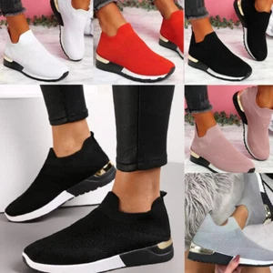 Ladies Sock Trainers Plimsole Shoes Sizes Womens Slip On Jogging Pumps Sneakers - Picture 1 of 17