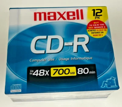 Maxell CD-R 12 pack Brand New Factory Sealed 700MB 80 MIN Up to 48X - Image 1 of 4