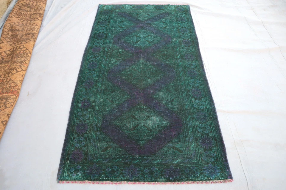 3'3x6' ft Afghan Antique Over dye Rug- Kids Area Rug- Vintage Zero Pile Area Rug - Image 1 of 4