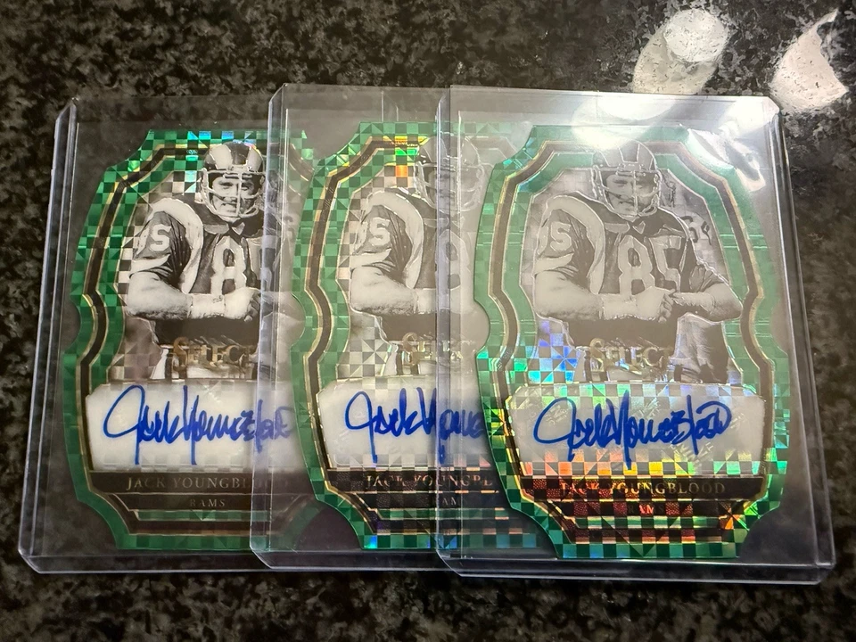 3) 2017 Panini Select Jack Youngblood #/5 Auto GREEN PRIZM Die-Cut - Image 1 of 2