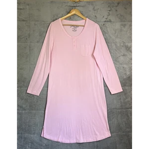 Fishers Finery Sleep Shirt Medium Pink Bamboo Organic Cotton Henley Nightgown - Picture 1 of 9