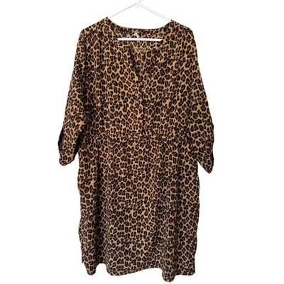 Old Navy Leopard Print Dress Womens XXL Plus Size Brown V Neck 3/4 Sleeve - Image 1 of 4