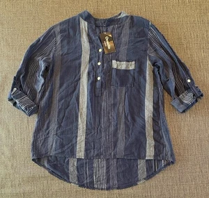 Ornella Paris Linen Cotton Lagenlook Tunic XL Blue Stripe Made In Italy Beachy - Picture 1 of 9
