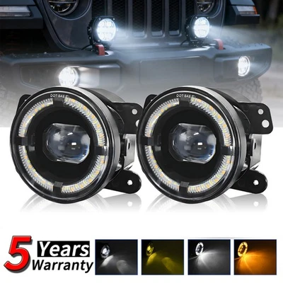 For Land Rover Defender 90 94-95 4" Inch Round LED Fog Lights Halo Driving Lamps - Image 1 of 4