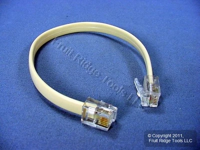Leviton Ivory 8-Inch Phone Line Patch Cord RJ11 RJ14 RJ25 6-Wire C2654-I - Image 1 of 4