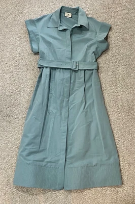 CUTE! Tuckernuck XL Slate Blue Chloe Classic Midi Dress Belted Collared - Image 1 of 4