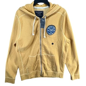 Abercrombie Fitch Y2K Hoodie Jacket Men L Yellow Full Zip Sweatshirt Logo Patch - Picture 1 of 20