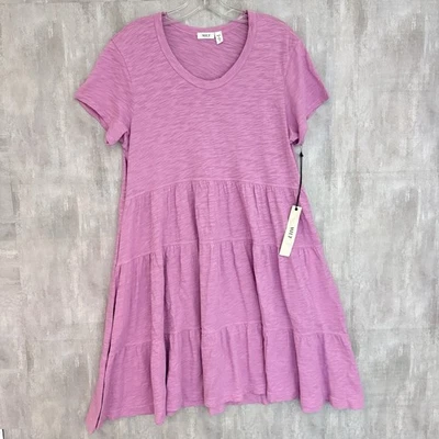 Wilt Tiered Trapeze Shirt Dress M Short Sleeve  Pullover Pink Cotton USA Lounge - Image 1 of 4