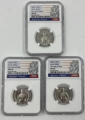 2025 P D S IDA B WELLS AMERICAN WOMEN AWQ NGC MS66 FIRST DAY OF ISSUE ⭐SHIPS NOW - Image 1 of 2