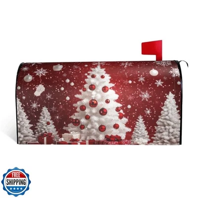 Festive Magnetic Mailbox Cover Red Christmas Tree Pattern Outdoor Mailbox Pro - Image 1 of 4