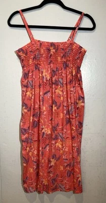 Antiguo Vestido Midi Azul Marino Niñas Hawaiano Floral Calado XXL 16 Rosa Tropical Solero Foto 1 de 4