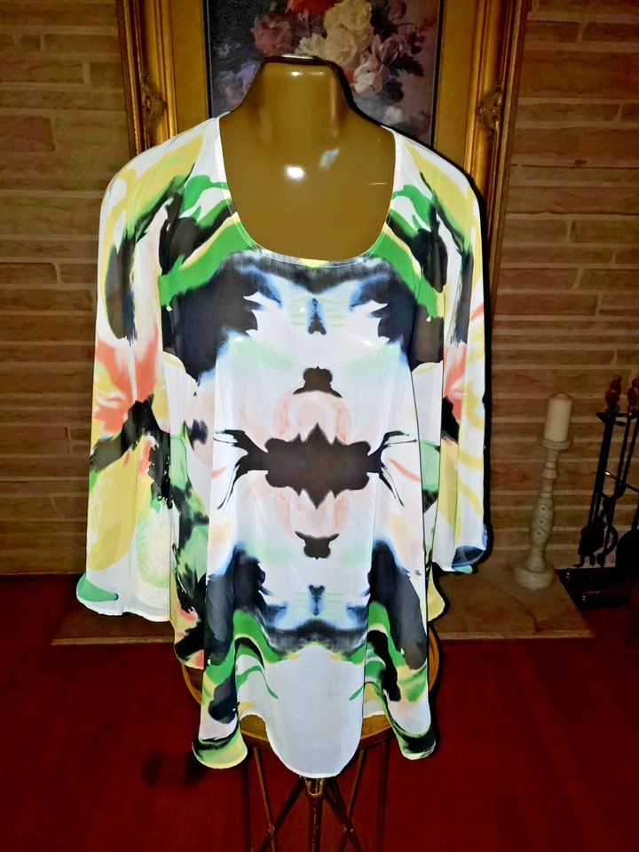 Poncho Top Carmen Marc Valvo Ligero Transparente Floral Manga Ángel Talla S Foto 1 de 3