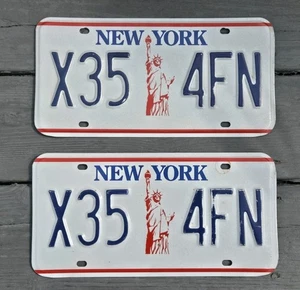 New York Statue Of Liberty License Plates Pair X35 4FN DMV Clear For Use - Picture 1 of 2