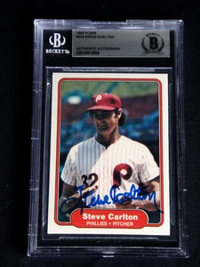 STEVE CARLTON SIGNED 1982 FLEER BASEBALL CARD BECKETT AUTOGRAPHED #243 PHILLIES - Picture 1 of 2