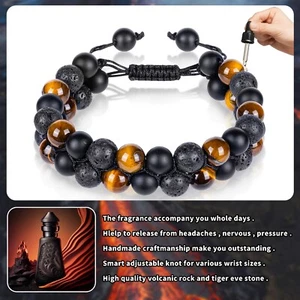 Pulseras de Triple Protección para Hombres Mujeres Ojo de Tigre Negro Ónix Lava Rock Brazalete - Imagen 1 de 10