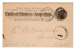 Bloomer TN Marshall County (1895-1898) Postal Card 1896 to Lancaster MA - Picture 1 of 2