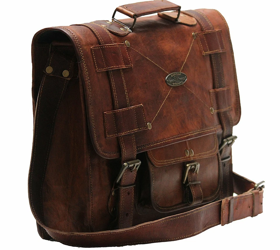 New 15 inch Leather Messenger Bags For Men Women Briefcase Laptop Computer Bag - Image 1 of 4