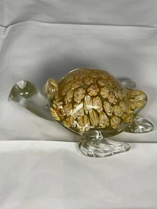 Art Glass Sea Turtle With Yellow Shell Paperweight - Picture 1 of 6