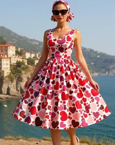 1950s Vintage Retro Rockabilly dress choice of size 14-26 Red/Pink hearts - Picture 1 of 2