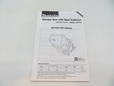 MAKITA Instruction Manual Circular Saw With Dust Collector Model 5057KB - Image 1 of 4