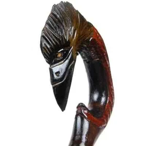 Raven Head Wooden Walking Cane Canes Hand Support Handle Handmade Carved Stick - Picture 1 of 6
