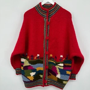 Vintage Dobrila Cardigan Sweater Medium Hand Knit Folk Art Chunky Oversize Boho - Picture 1 of 12