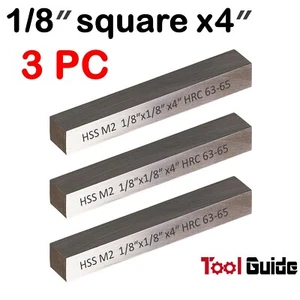 3PC HSS Tool Bits 3mm Approx.1/8" Square 4" Long M2 High Speed Steel Fully Gound - Picture 1 of 3
