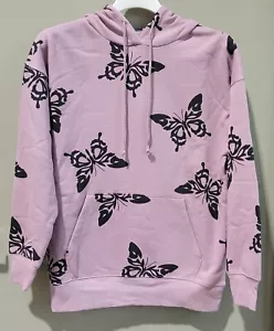 Wild Fable Women's Small Purple Fleece Hooded Sweatshirt w Black Butterfly Print - Picture 1 of 6