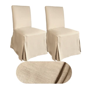 2er Pack - Lange Stuhlschonbezüge, kompatibel mit IKEA Henriksdal, beige Leinen - Bild 1 von 10