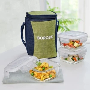 Glas Mittagessen Boxen Set Mit 3 320 ML Jedem Unisex Lunchbox Für Büro Mit - Bild 1 von 8
