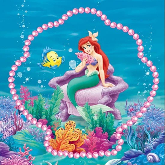 ARIEL LITTLE MERMAID Happy Birthday Scene Setter mural BACKDROP  3 1/4' square - Image 1 of 1
