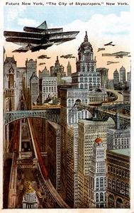 Future New York - City of Skyscrapers - 1911 - Vintage Postcard Poster - Picture 1 of 1