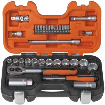 Bahco S330 3/8″ Drive 34 Piece Metric Socket Set 10-22mm + 1/4″ Screwdriver Bits - Image 1 of 4