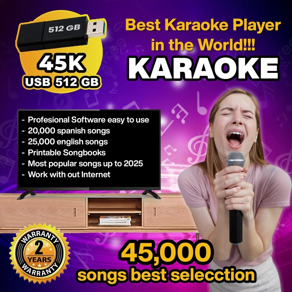 karaoke 45.000 Inglés/Español 4 Computadora PC/Mac Software Profesional, Libro Electrónico Foto 1 de 4