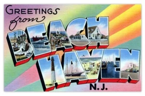GREETINGS BEACH HAVEN NEW JERSEY-MAGNET VINTAGE LARGE LETTER POSTCARD - Imagen 1 de 1