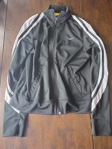 Nike Youth Jacket Size M (8-10) Black Striped Full Zip High Neck Long Sleeve - Picture 1 of 3