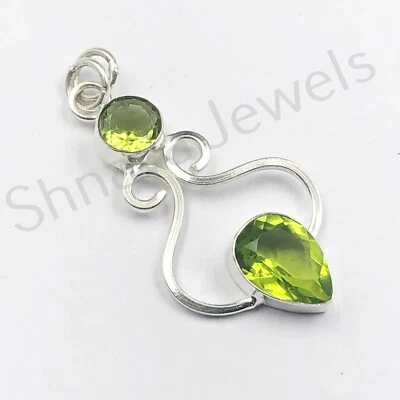 Beauteous Unisex PERIDOT Pendant Natural Gemstone 925 Sterling Silver 1.60"Charm - Image 1 of 3